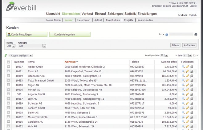 Stammdaten Kunden everbill