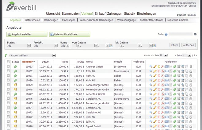 Verkauf Angebote everbill