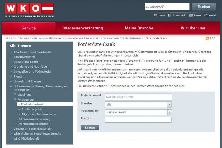wko förderungen finden screenshot
