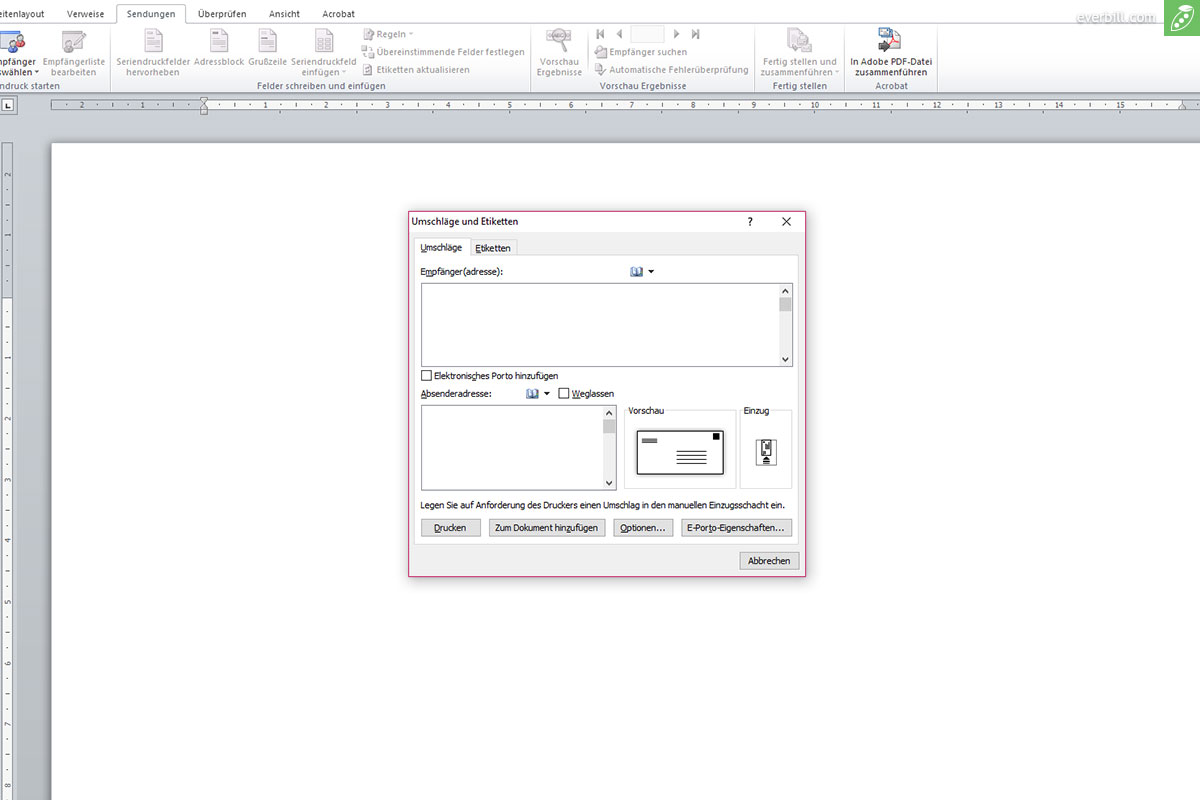 Briefkuvert Gestalten Word Kuvert Vorlage Verwenden Everbill Magazin