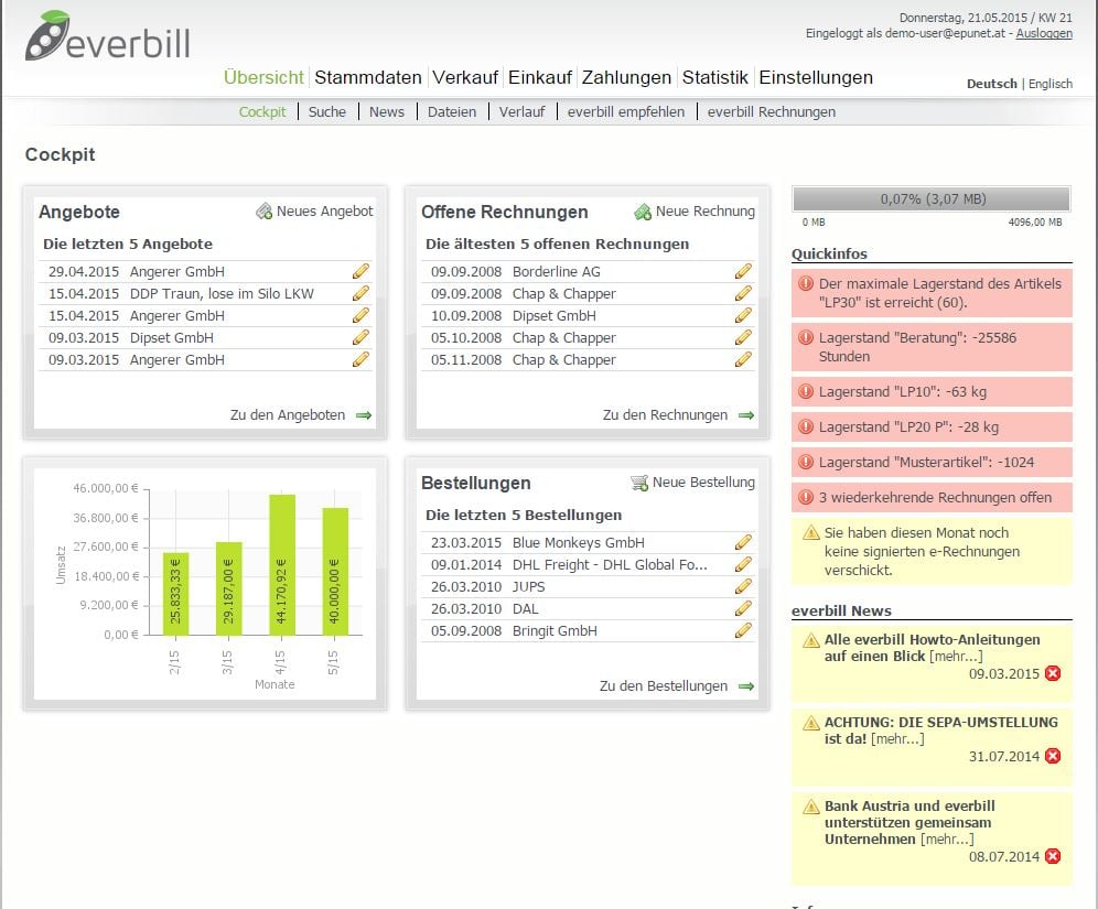 everbill cockpit rechnungen online