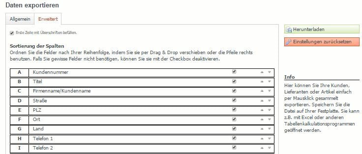 daten exportieren liste everbill