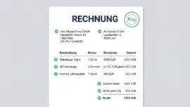 Eingangsrechnung Österreich 2026 — Pflichtangaben mit grünen Häkchen und BAO-Siegel