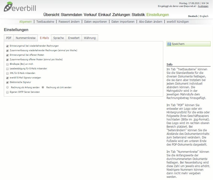 email-einstellungen everbill