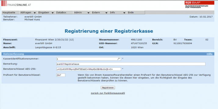 Registrierkassa Anmeldung bei FinanzOnline