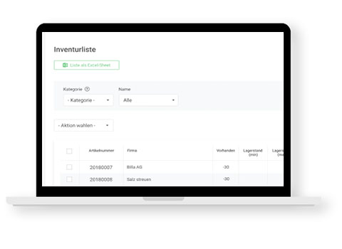 Inventurliste der everbill Lagerverwaltung
