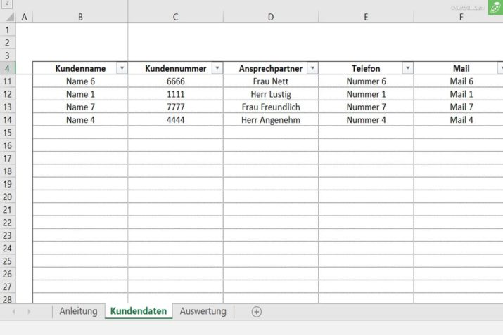 Excel Vorlage für deine Kundenverwaltung