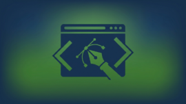 Webdesign abstrakt — Browserfenster, Code-Klammern, Zeichenstift, everbill 2026