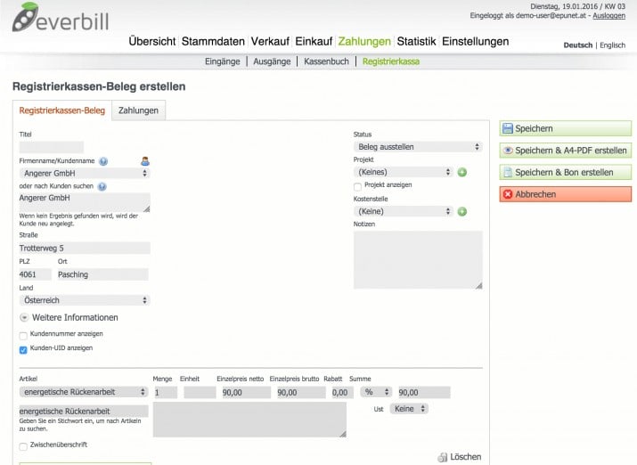 registrierkassenbeleg erstellen