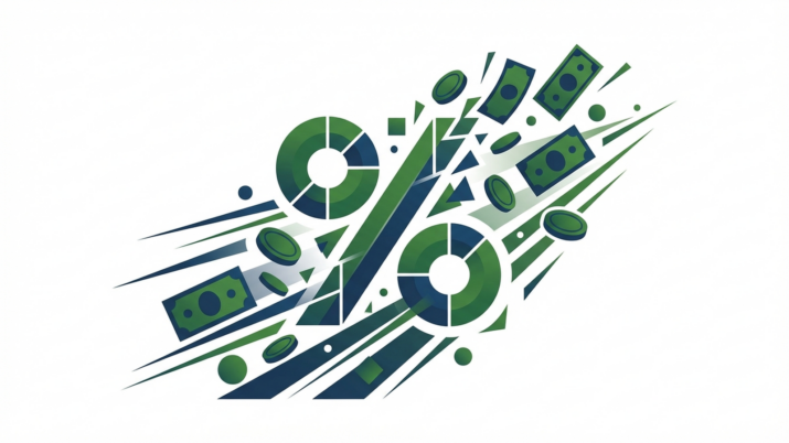 Skonto berechnen — Prozentzeichen mit Geldscheinen und Münzen