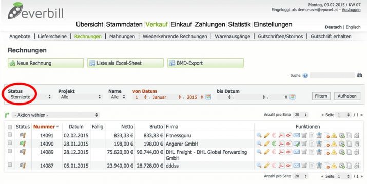 stornierte rechnungen