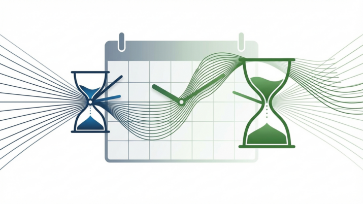 Zahlungsziel — Kalender mit Sanduhr und Uhrzeigern
